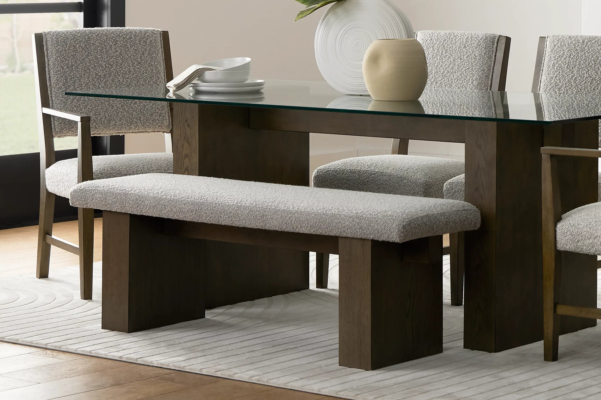 Vance Light Tone Upholstered Dining Bench