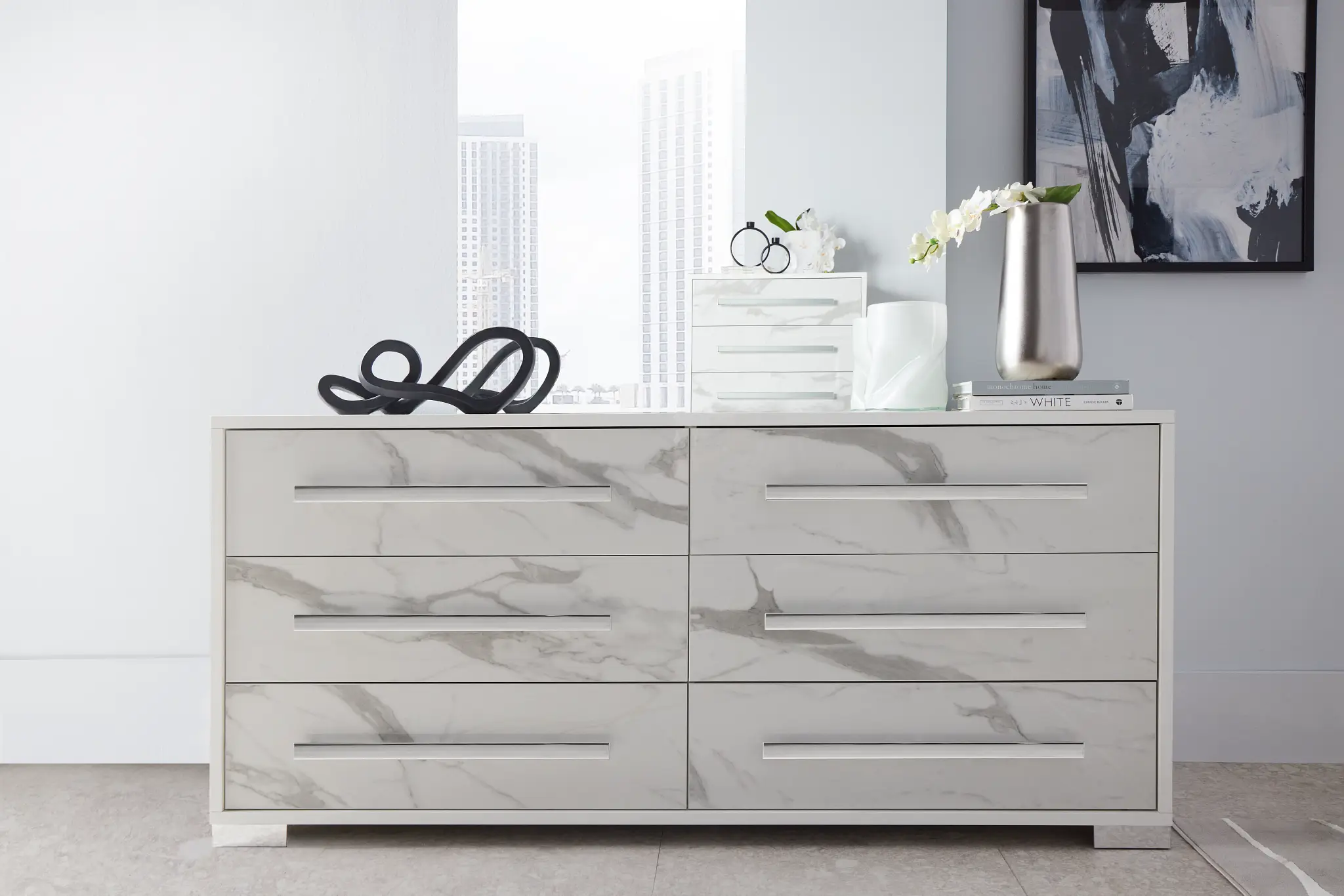 Modena White Dresser & Mirror Modena White Dresser & Mirror