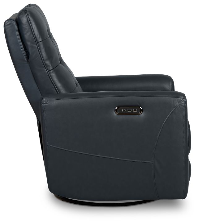 Izzy Dark Blue Lthr/vinyl Power Swivel Glider Recliner