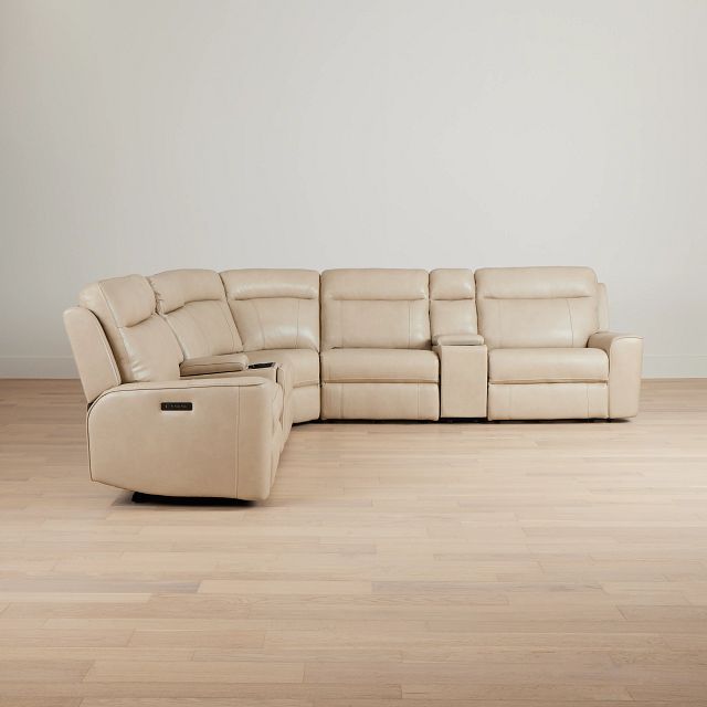 Benji Light Beige Lthr/vinyl Large Triple Power Reclining Two-arm Sectional