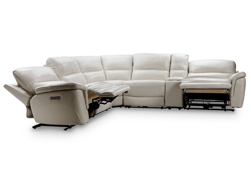 Bryson Light Gray Lthr Vinyl Medium Dual Power 2 Arm Reclining Sectional Living Room Reclining Sectionals City Furniture