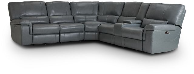 Weston Light Gray Lthr/vinyl Small Dual Power Reclining Two-arm Sectional (1)