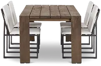 Linear Dark Gray White 86" Teak Table & 4 Cushioned Side Chairs