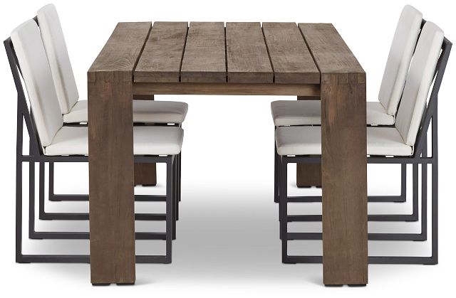 Linear Dark Gray White 86" Teak Table & 4 Cushioned Side Chairs