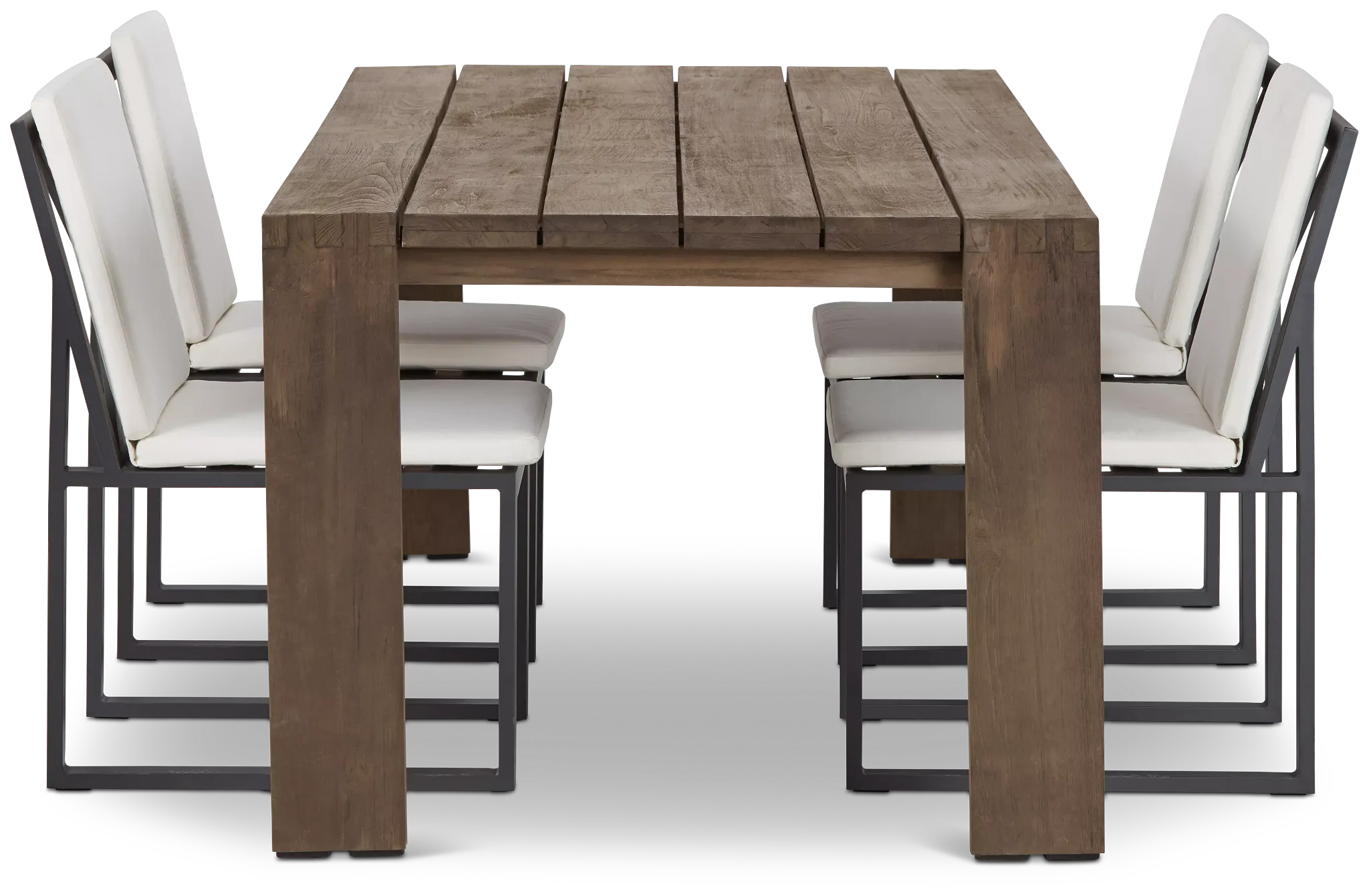 Linear Dark Gray White 86" Teak Table & 4 Cushioned Side Chairs