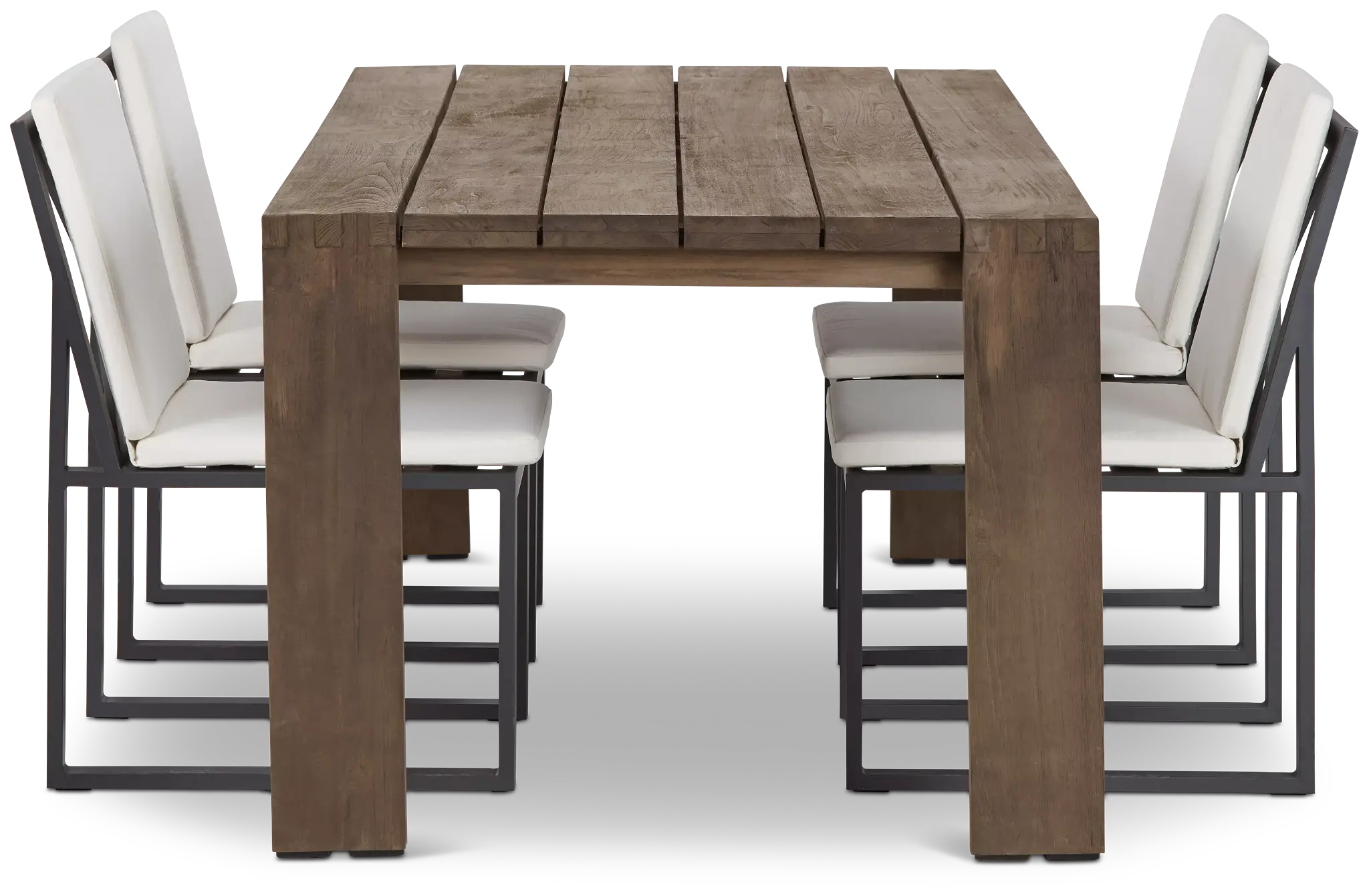 Linear Dark Gray White 86" Teak Table & 4 Cushioned Side Chairs Linear Dark Gray White 86" Teak Table & 4 Cushioned Side Chairs