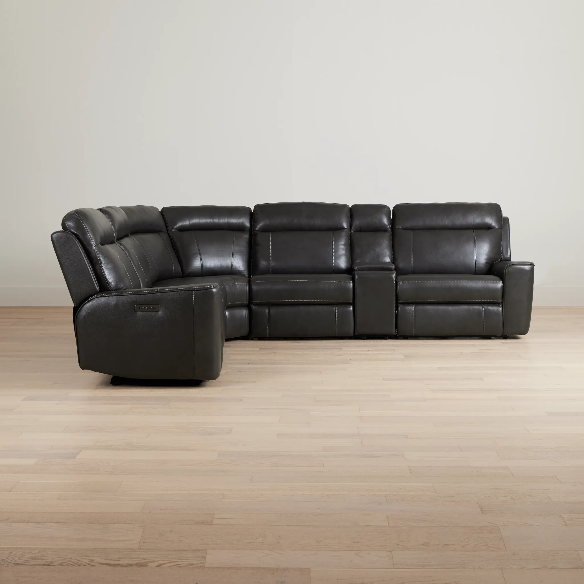 Benji Dark Gray Lthr/vinyl Medium Triple Power 2-arm Sectional