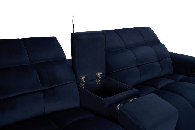 Gemma Navy Velvet Power Reclining Console Sofa