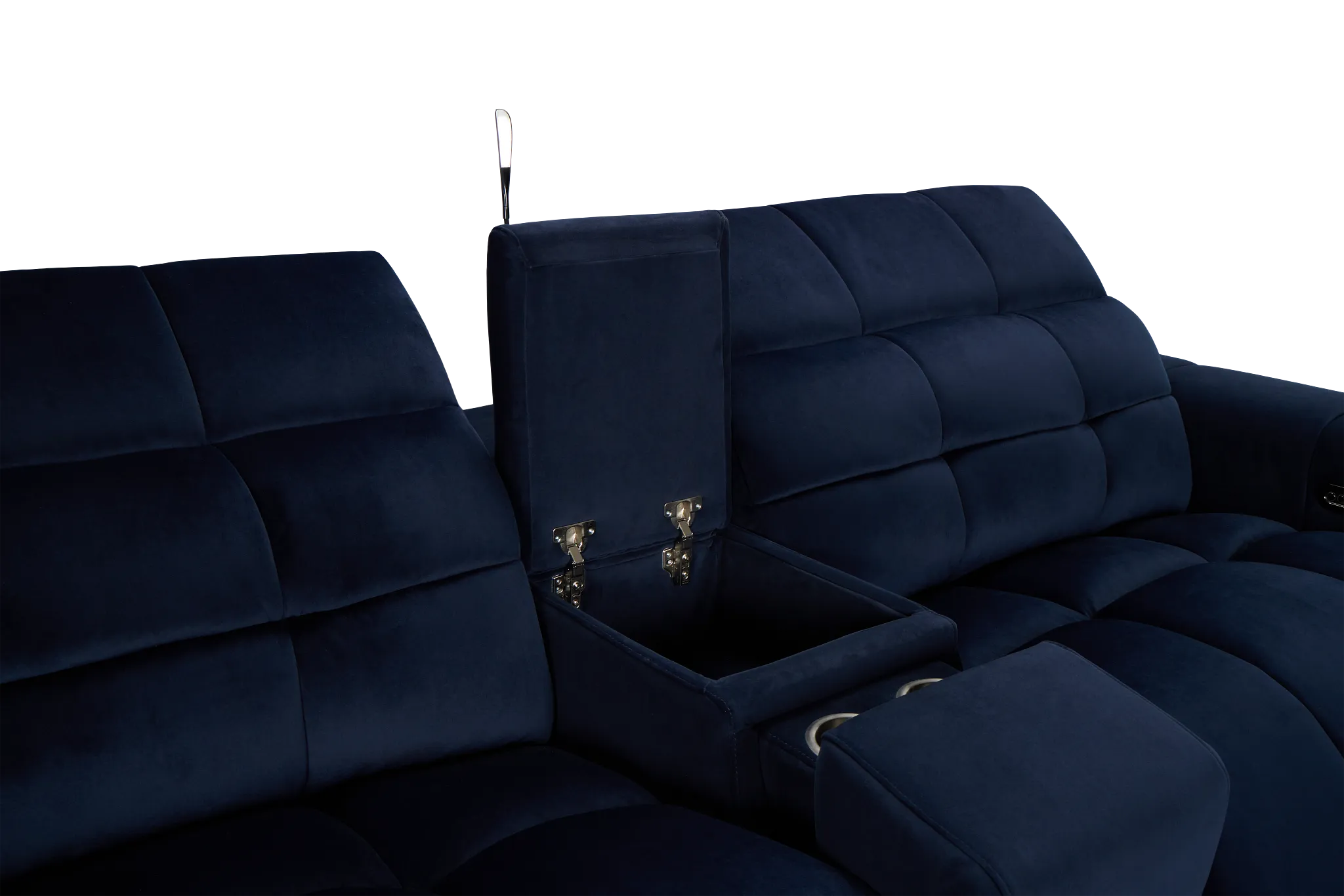 Gemma Navy Velvet Power Reclining Console Sofa