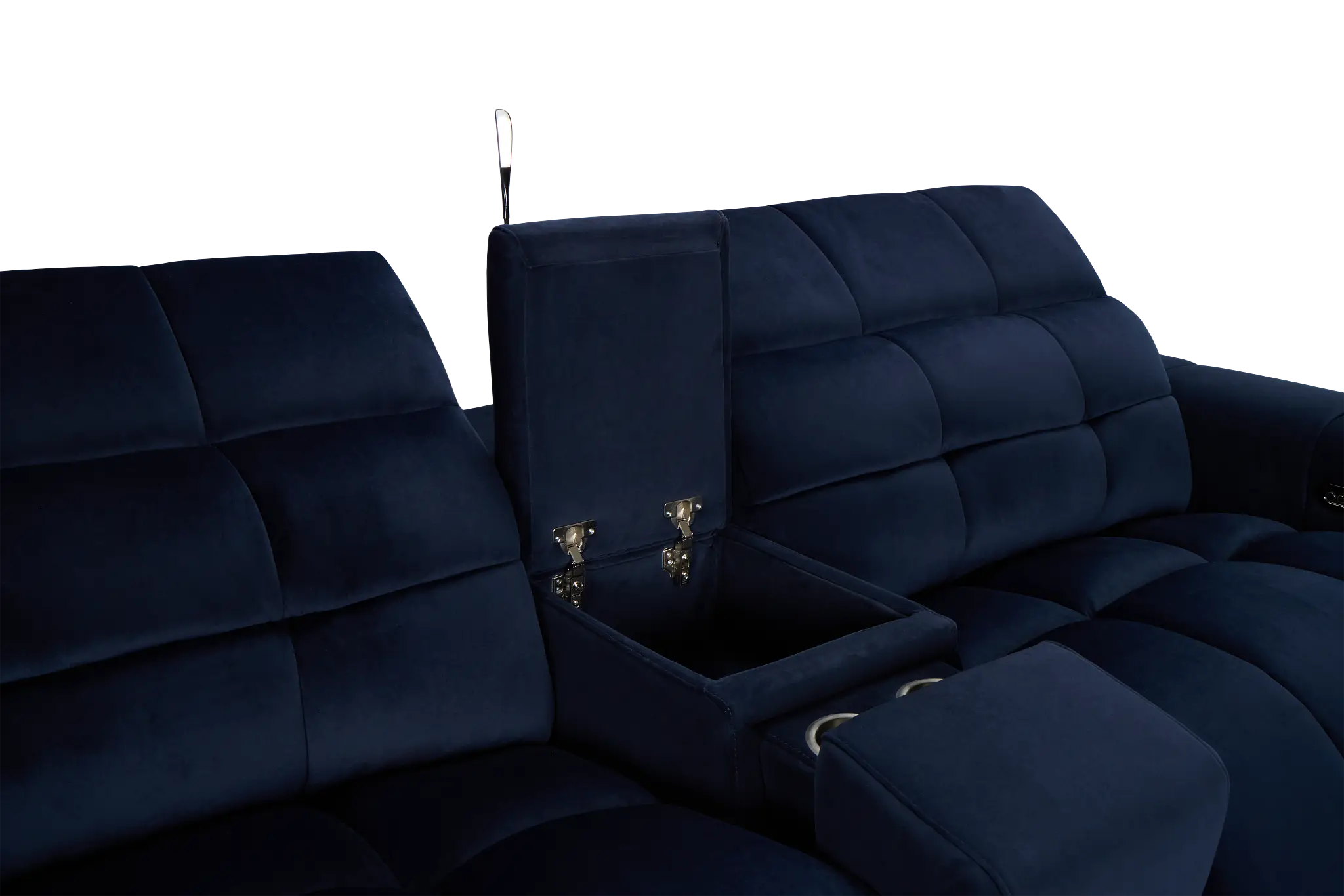 Gemma Navy Velvet Power Reclining Console Sofa Gemma Navy Velvet Power Reclining Console Sofa