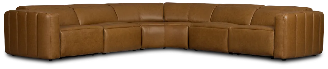 Jace Medium Brown Lthr/vinyl Small Dual Power Reclining Two-arm Sectional