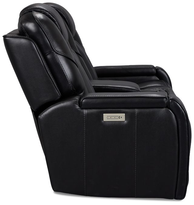 Eclipse Black Lthr/vinyl Power Reclining Console Loveseat W/ Massage