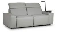 Carmelo Gray Leather Power Reclining Sofa With Right Table & Light