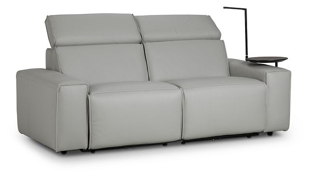 Carmelo Gray Leather Power Reclining Sofa With Right Table (2)