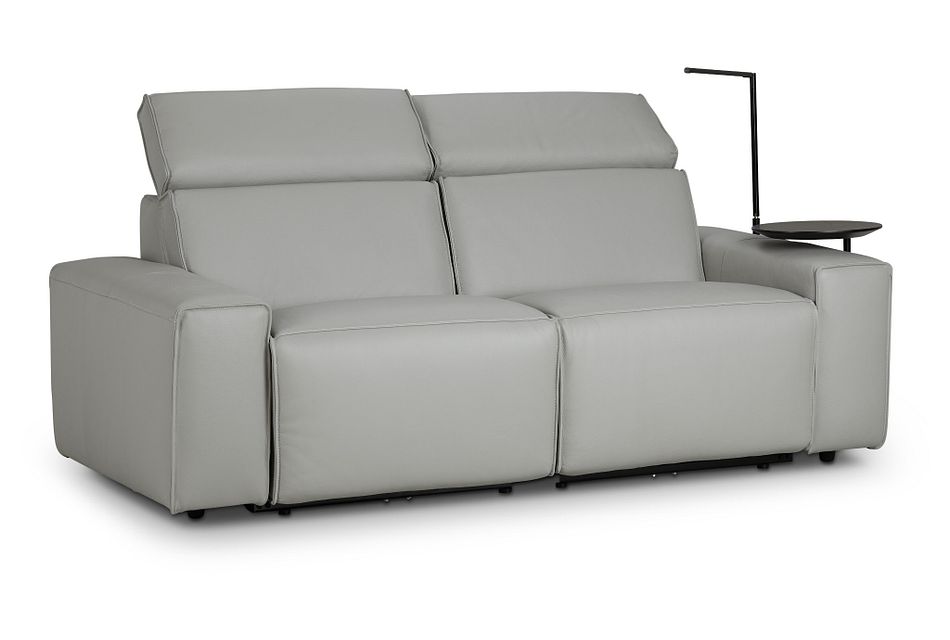 Carmelo GRAY LEATHER Power Reclining Sofa with Right Table