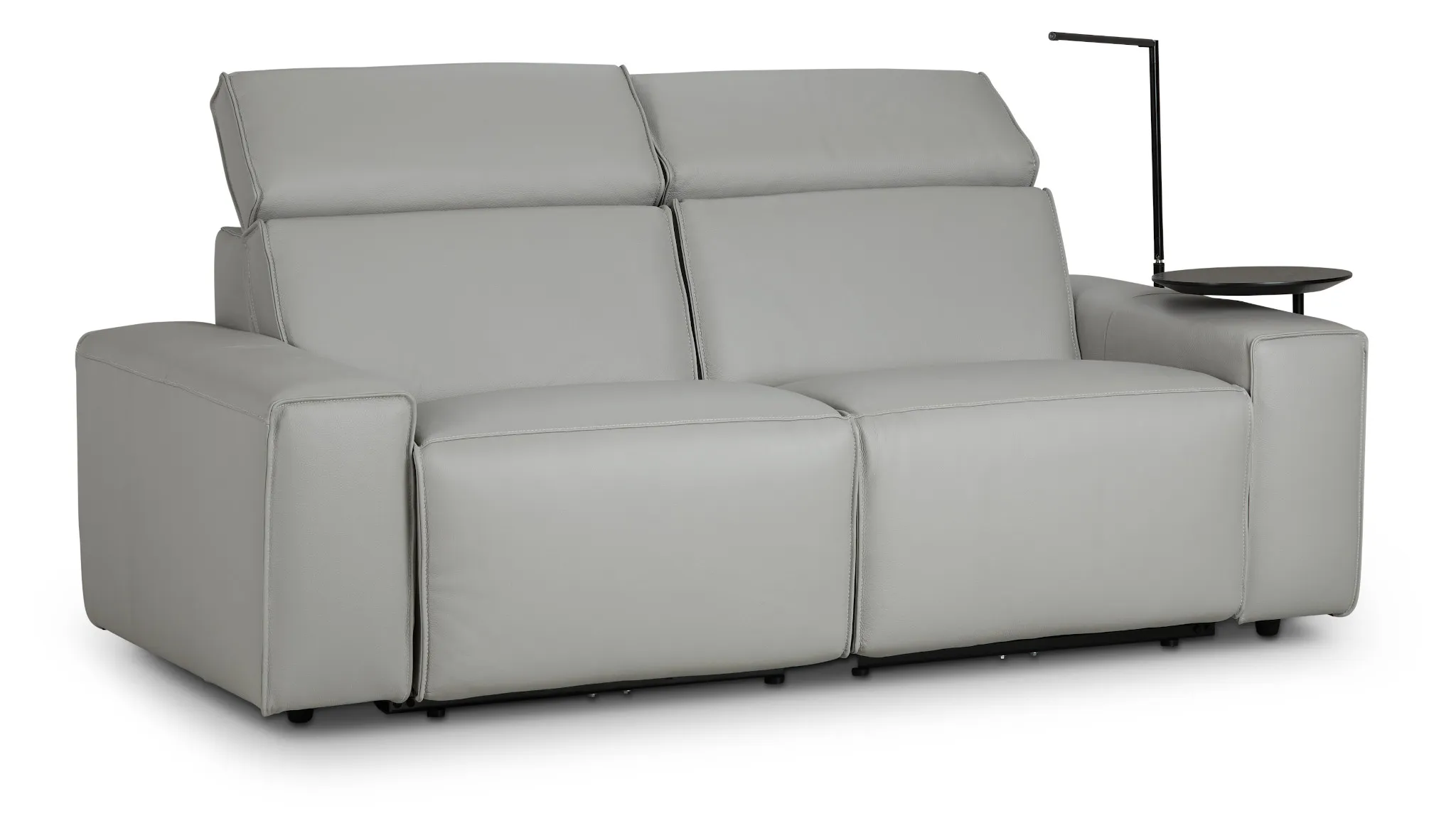 Carmelo Gray Leather Power Reclining Sofa With Right Table & Light