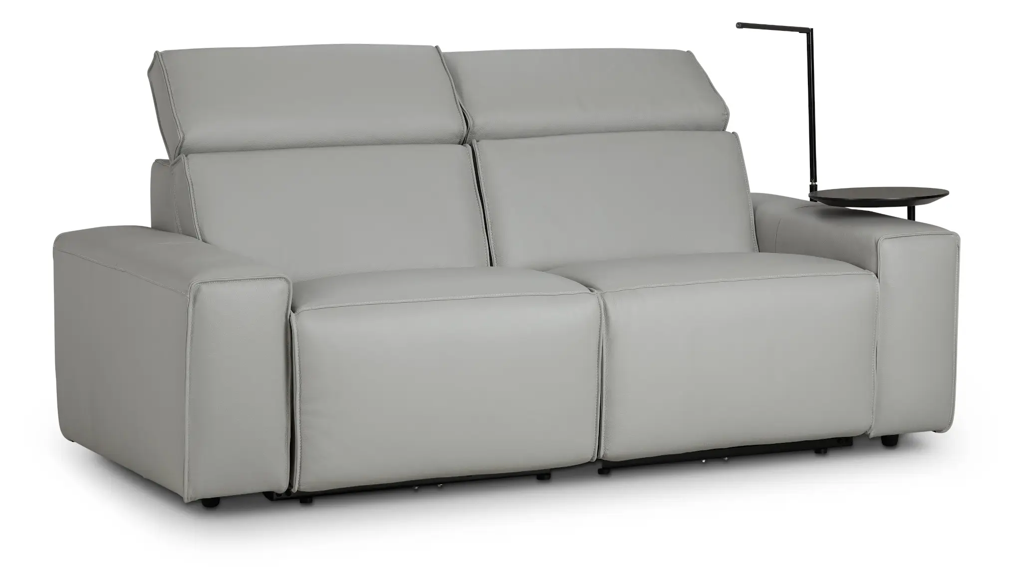Carmelo Gray Leather Power Reclining Sofa With Right Table & Light Carmelo Gray Leather Power Reclining Sofa With Right Table & Light