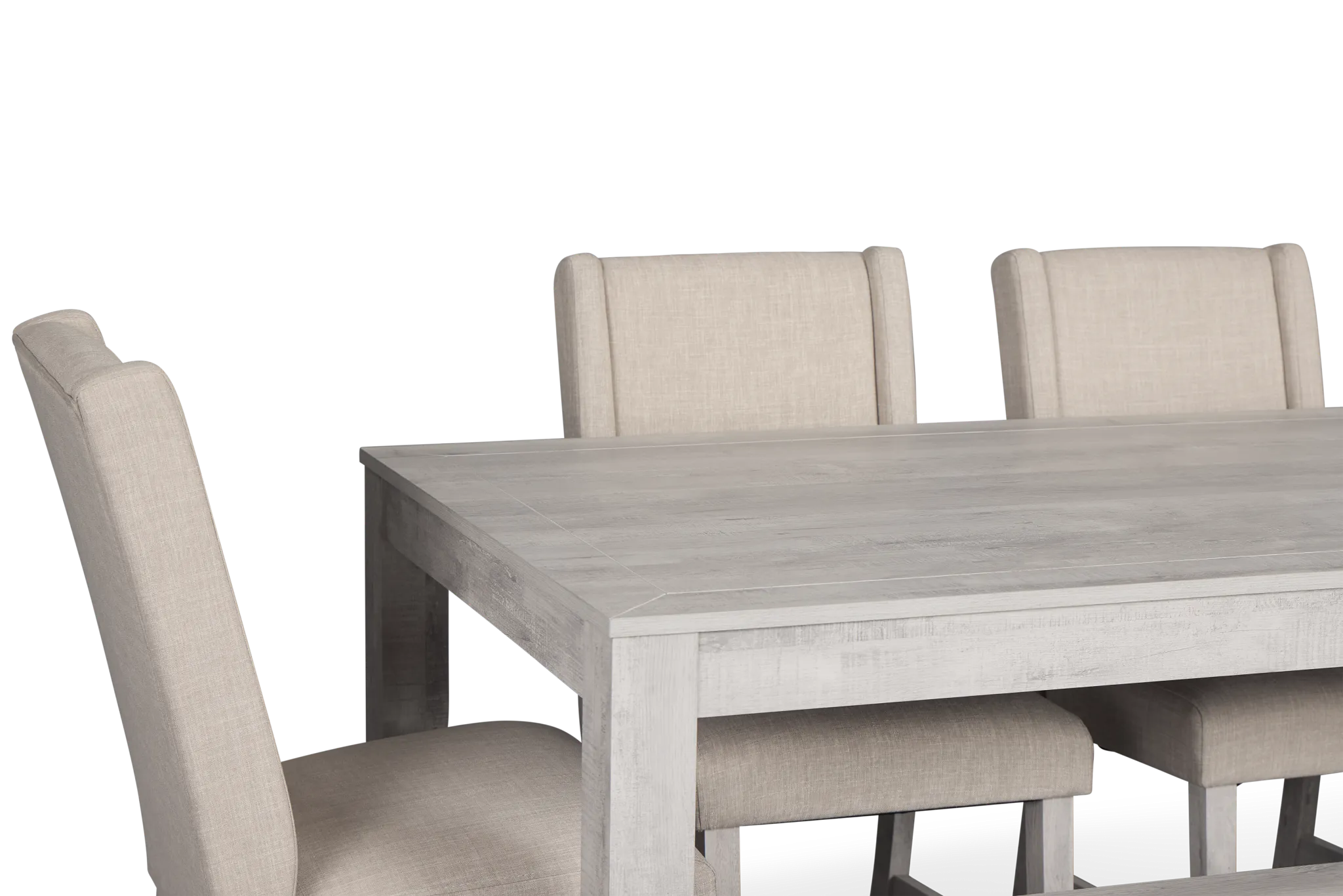 Delray White Rect Table, 4 Chairs & Bench