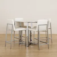 Amalfi White Marble High Table & 4 Upholstered Barstools