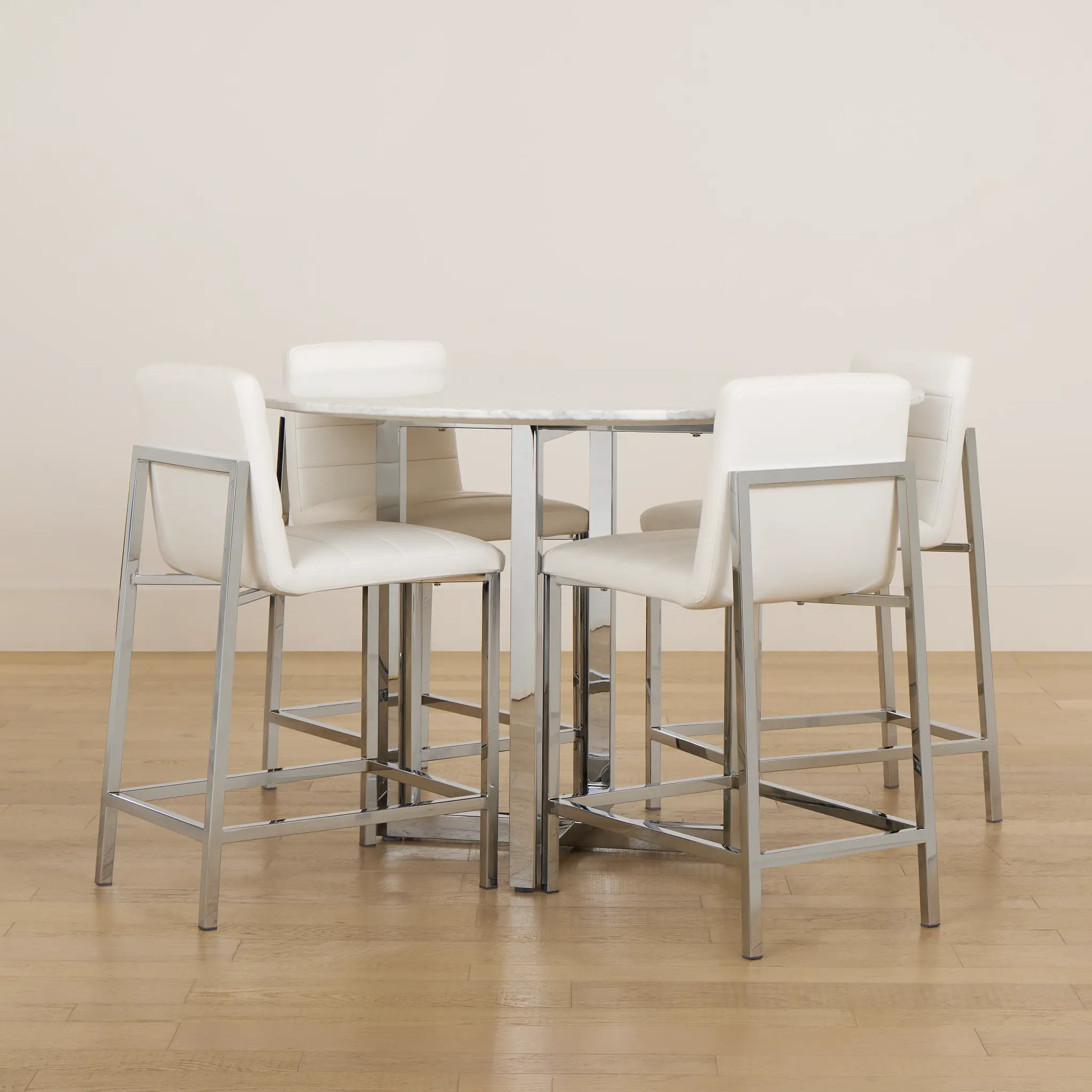 Amalfi White Marble High Table & 4 Upholstered Barstools Amalfi White Marble High Table & 4 Upholstered Barstools