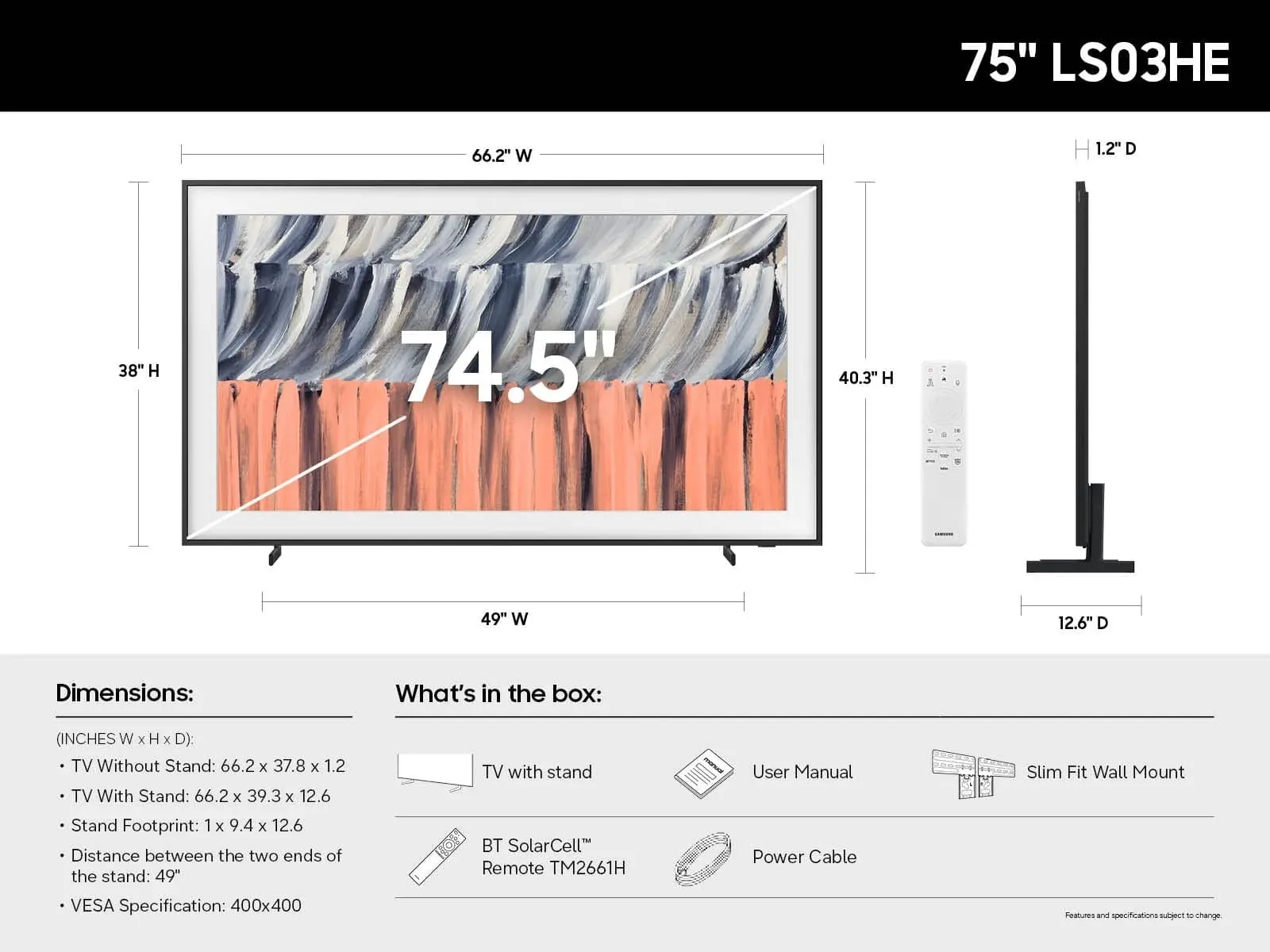 Samsung Ls03he The Frame 4k 75" Vision Ai Smart Tv
