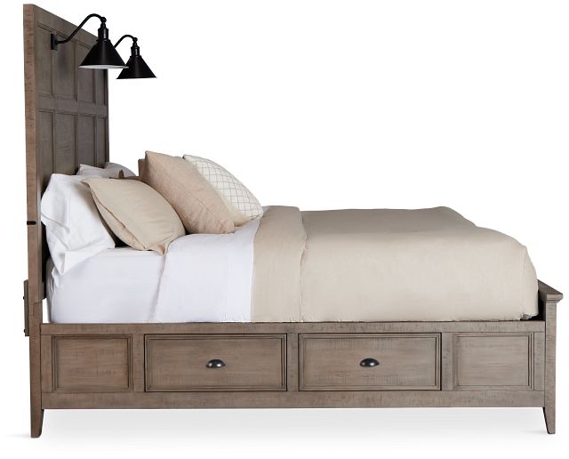 Heron Cove Light Tone Storage Panel Bed With Lights