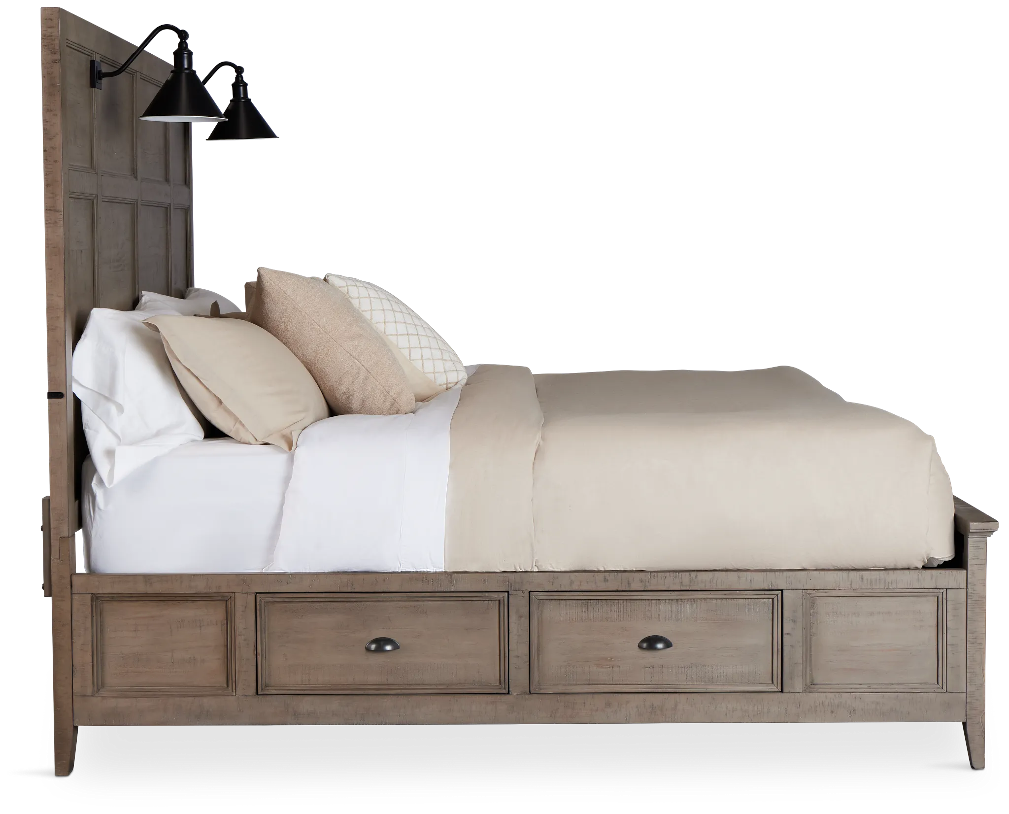 Heron Cove Light Tone Storage Panel Bed With Lights