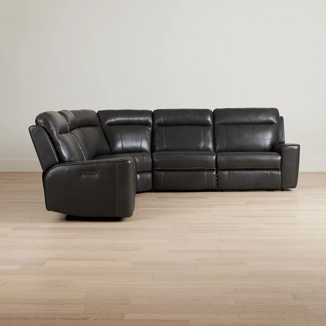 Benji Dark Gray Lthr/vinyl Small Two-arm Power Reclining Sectional