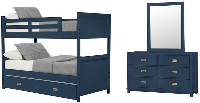 Ryder Dark Blue Bunk Bed Trundle Bedroom (2)