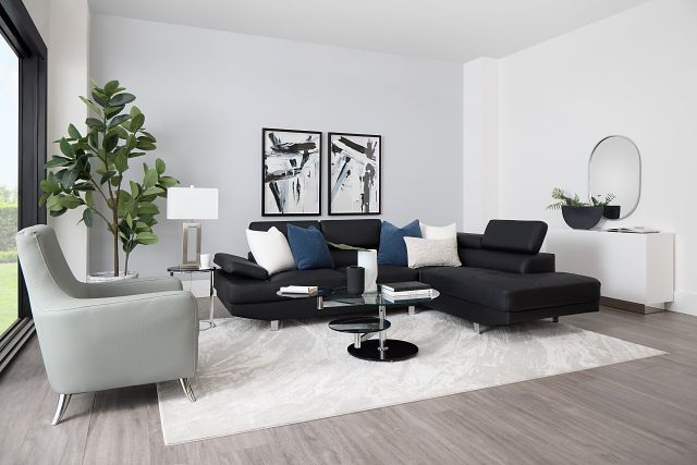 Zane Black Micro Right Chaise Sectional