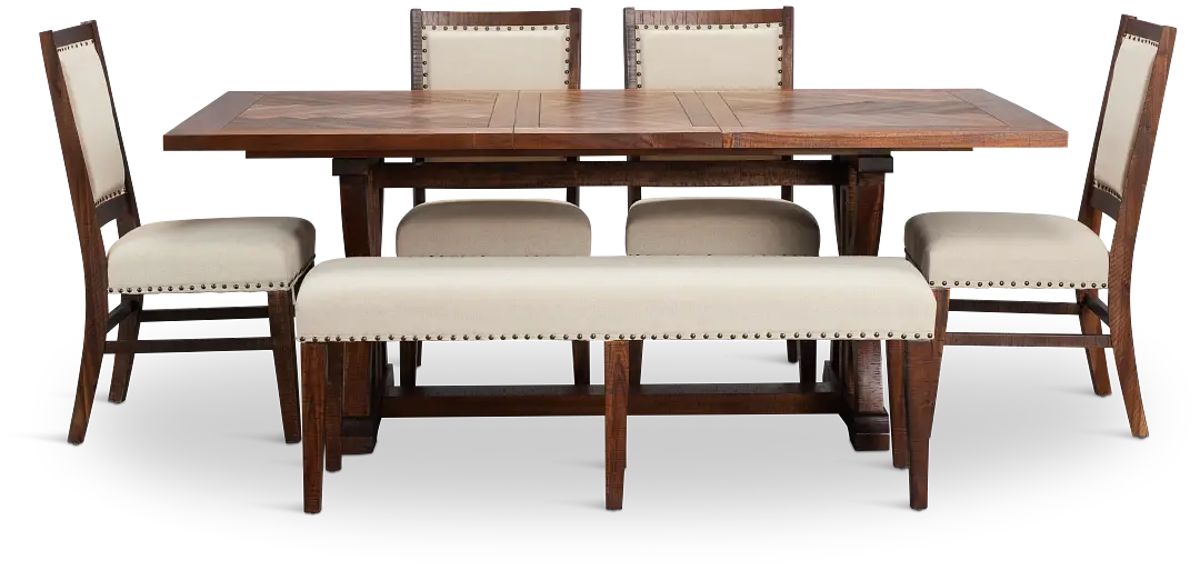 Joplin Dark Tone Extension Rectangular Table With 4 Side Chairs & Bench Joplin Dark Tone Extension Rectangular Table With 4 Side Chairs & Bench