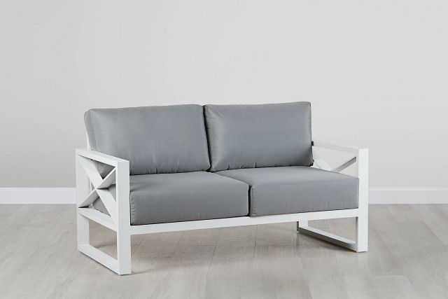 Linear White Dark Gray Aluminum Loveseat