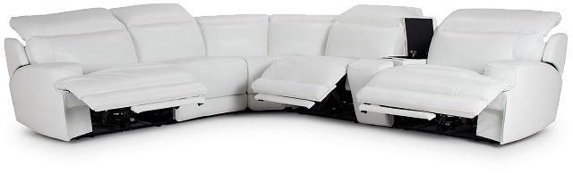 Reign White Lthr/vinyl Medium Triple Power 2-arm Sectional