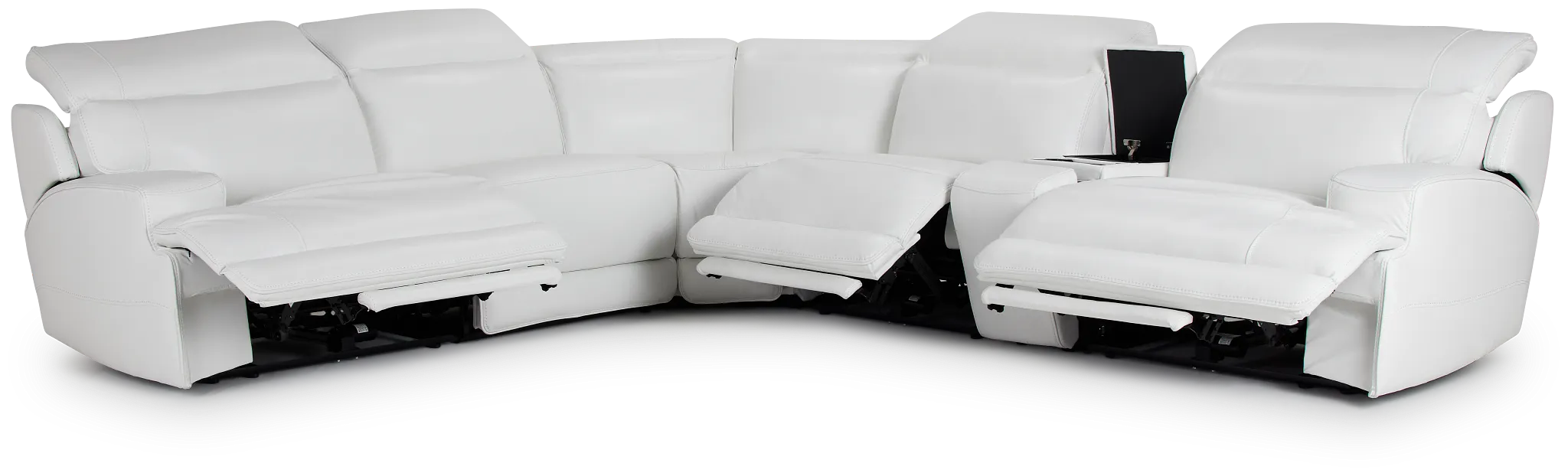 Reign White Lthr/vinyl Medium Triple Power 2-arm Sectional