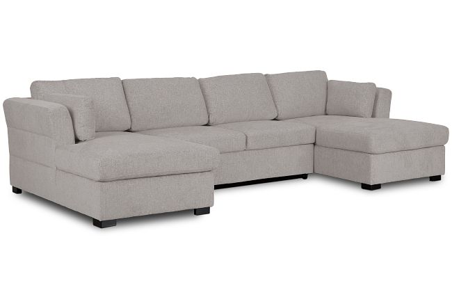 Amber Light Gray Fabric Double Chaise Sleeper Sectional