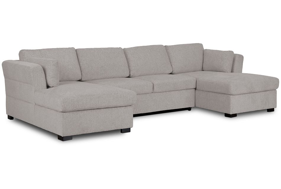 Amber Light Gray Fabric Double Chaise Sleeper Sectional