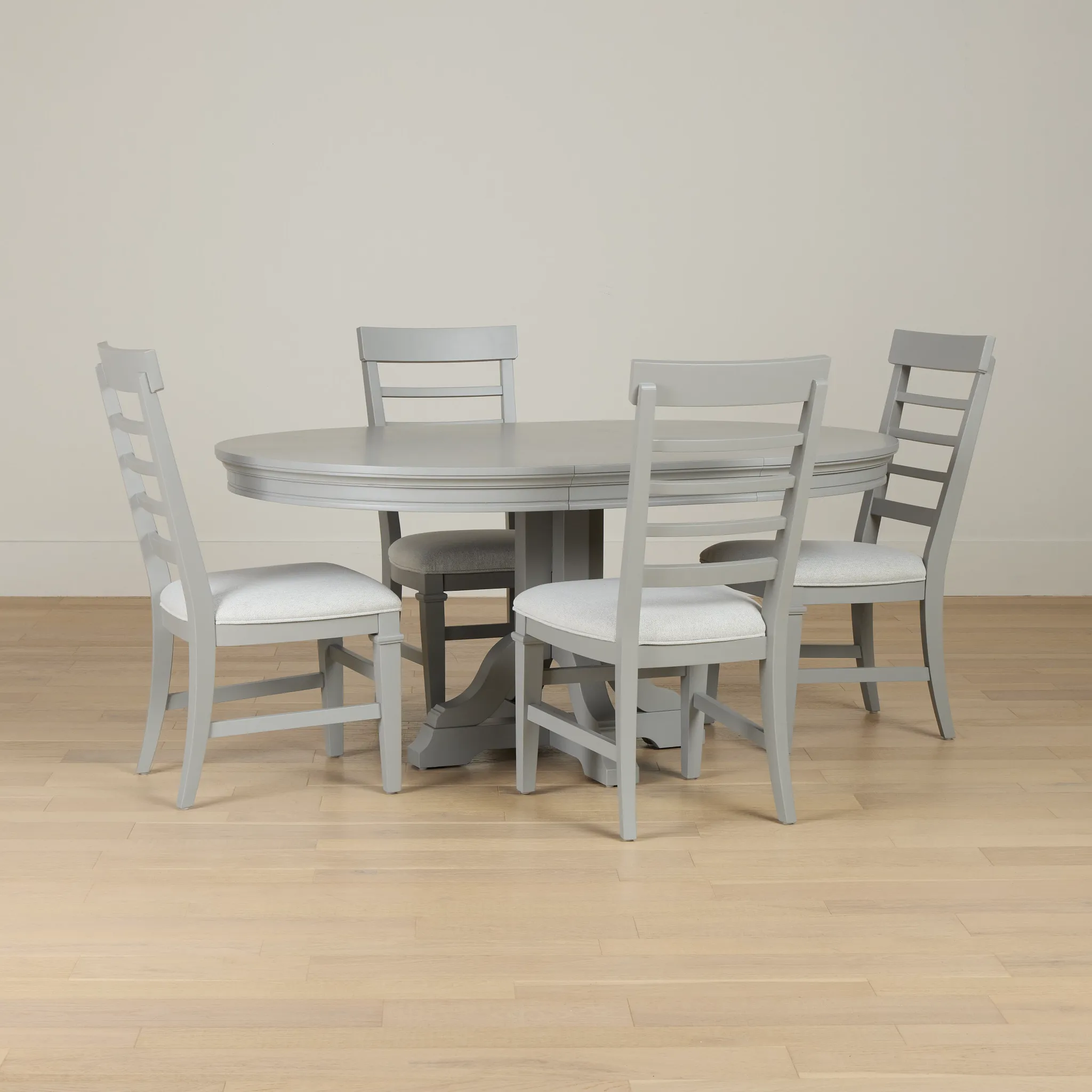 Cape Cod Gray Round Table & 4 Upholstered Chairs