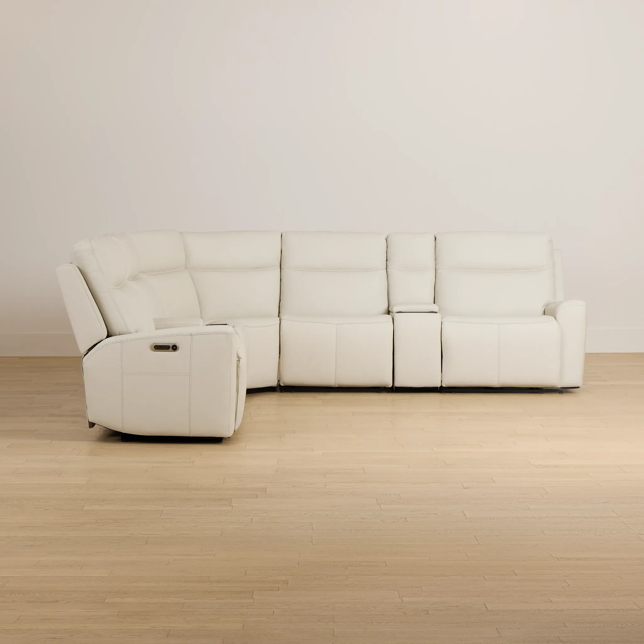 Flexsteel Sterling Ivory Lthr/vinyl Large Triple Power Reclining Two-arm Sectional