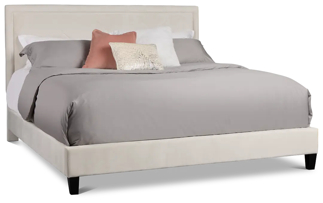 Collin Beige Velvet Platform Bed Collin Beige Velvet Platform Bed