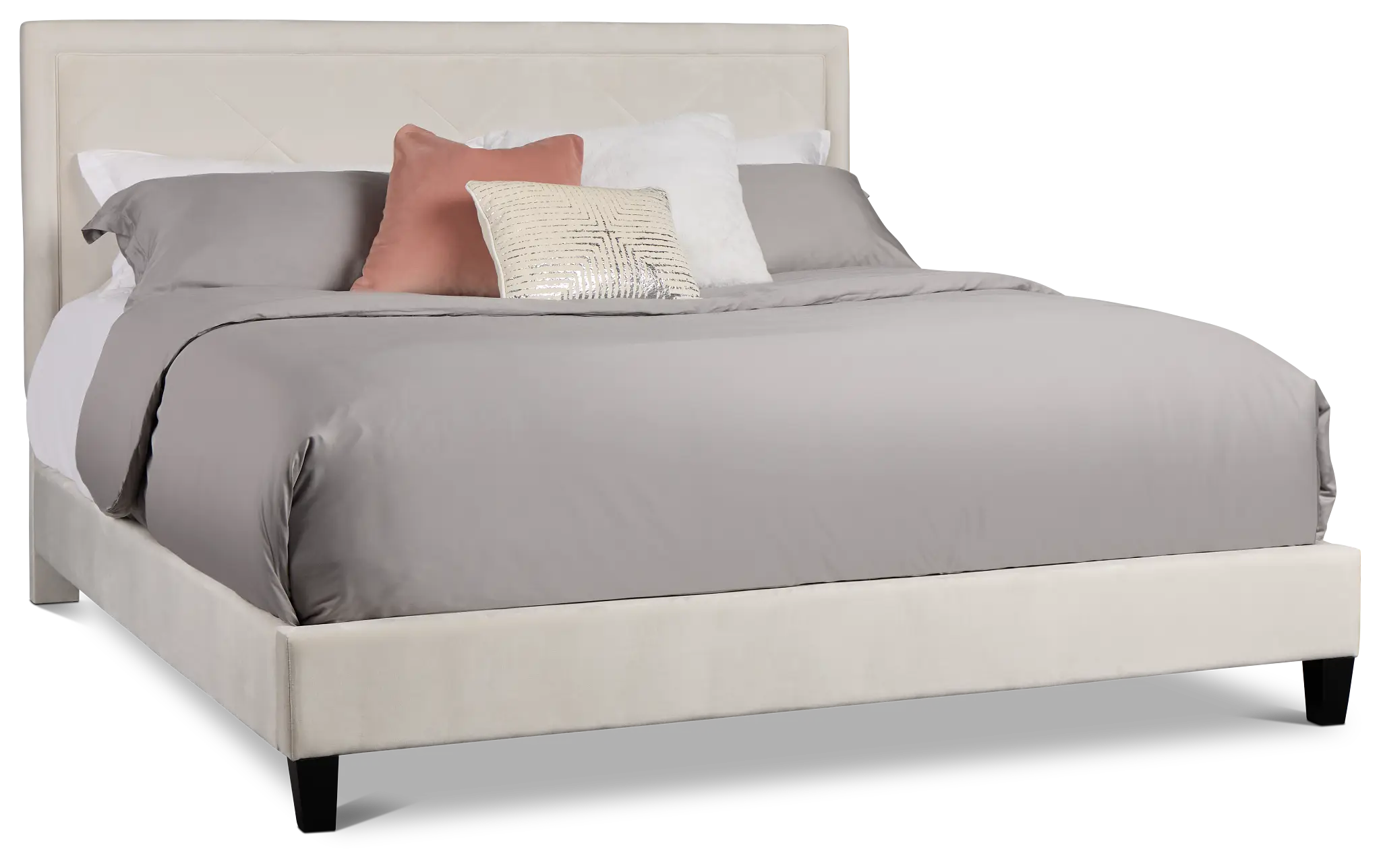 Collin Beige Velvet Platform Bed Collin Beige Velvet Platform Bed