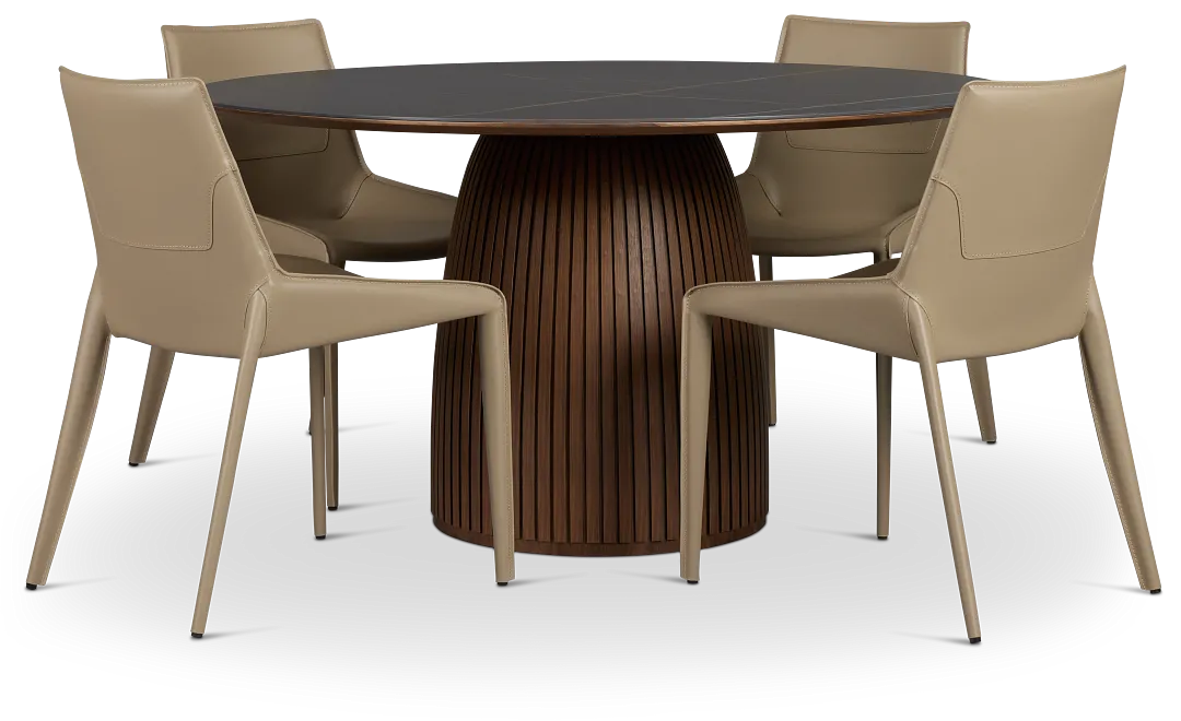 Wayne Two-tone Round Table With 4 Beige Upholstered Side Chairs