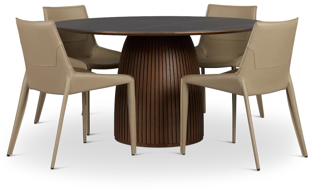 Wayne Two-tone Round Table With 4 Beige Upholstered Side Chairs Wayne Two-tone Round Table With 4 Beige Upholstered Side Chairs