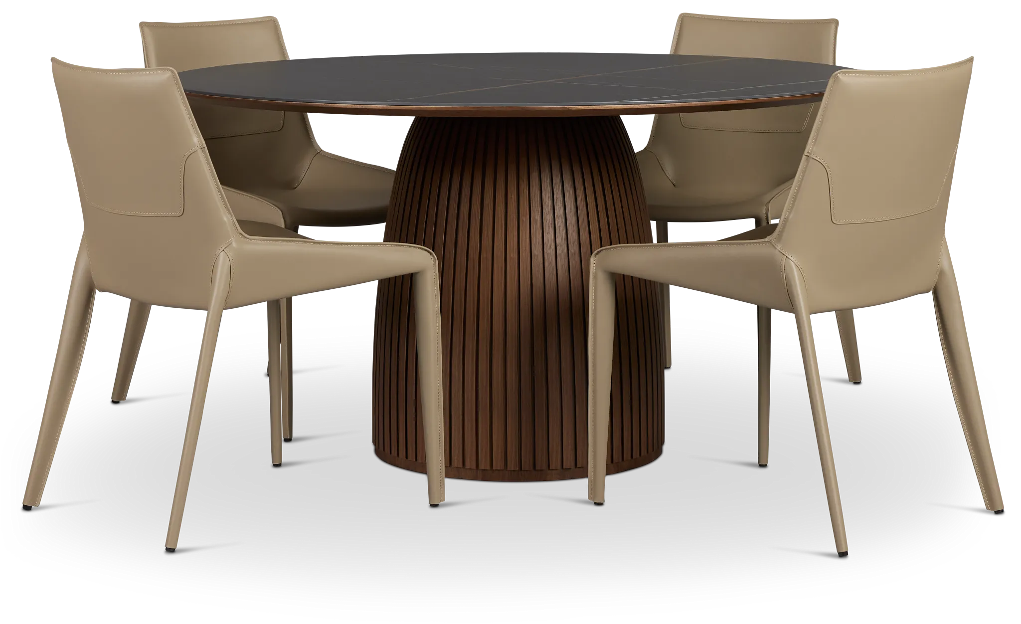 Wayne Two-tone Round Table With 4 Beige Upholstered Side Chairs