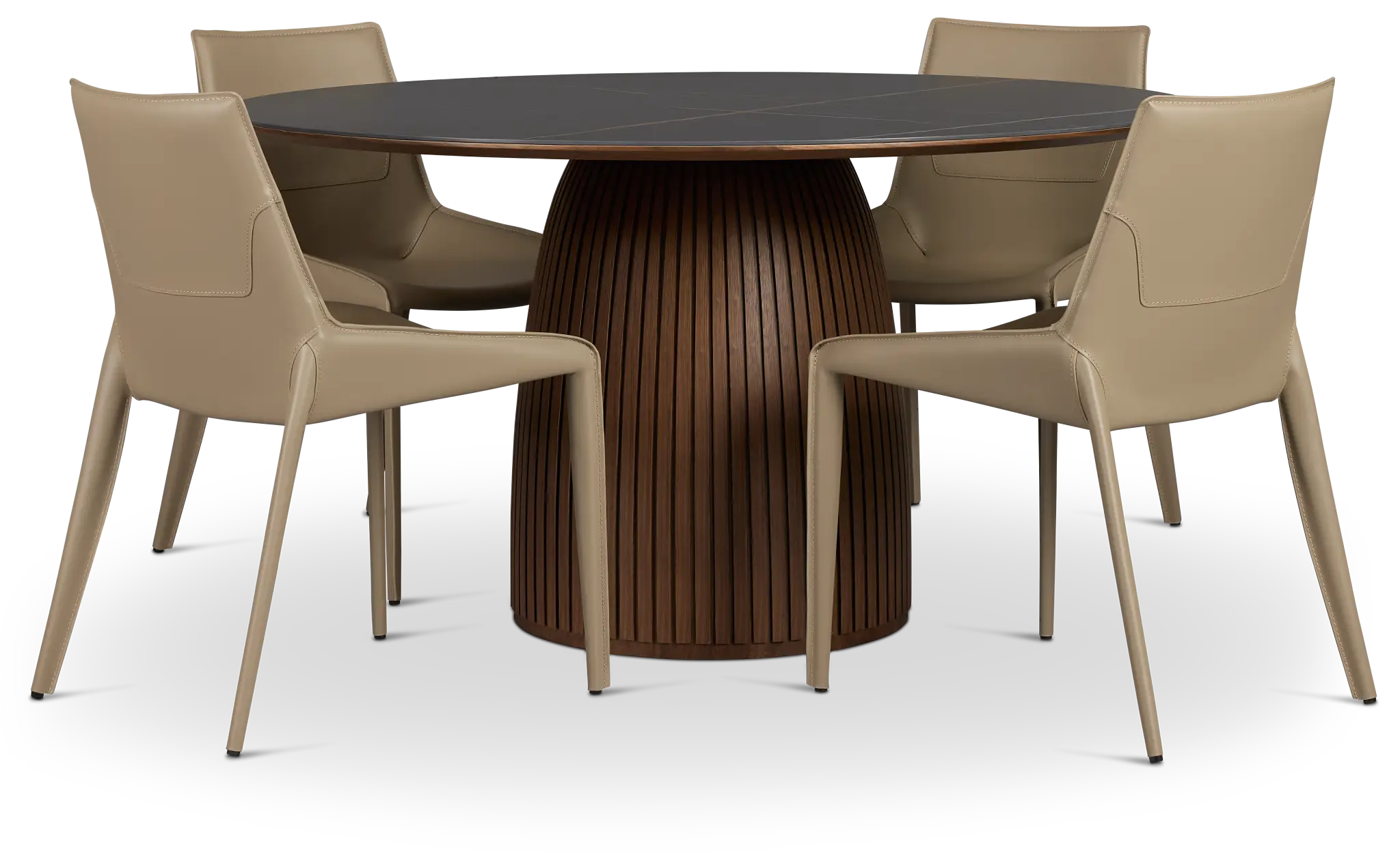 Wayne Two-tone Round Table With 4 Beige Upholstered Side Chairs Wayne Two-tone Round Table With 4 Beige Upholstered Side Chairs