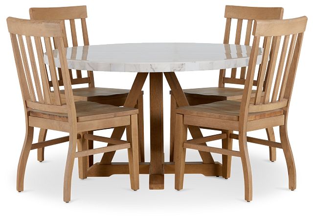 Somerset Light Tone Marble Round Table & 4 Wood Chairs