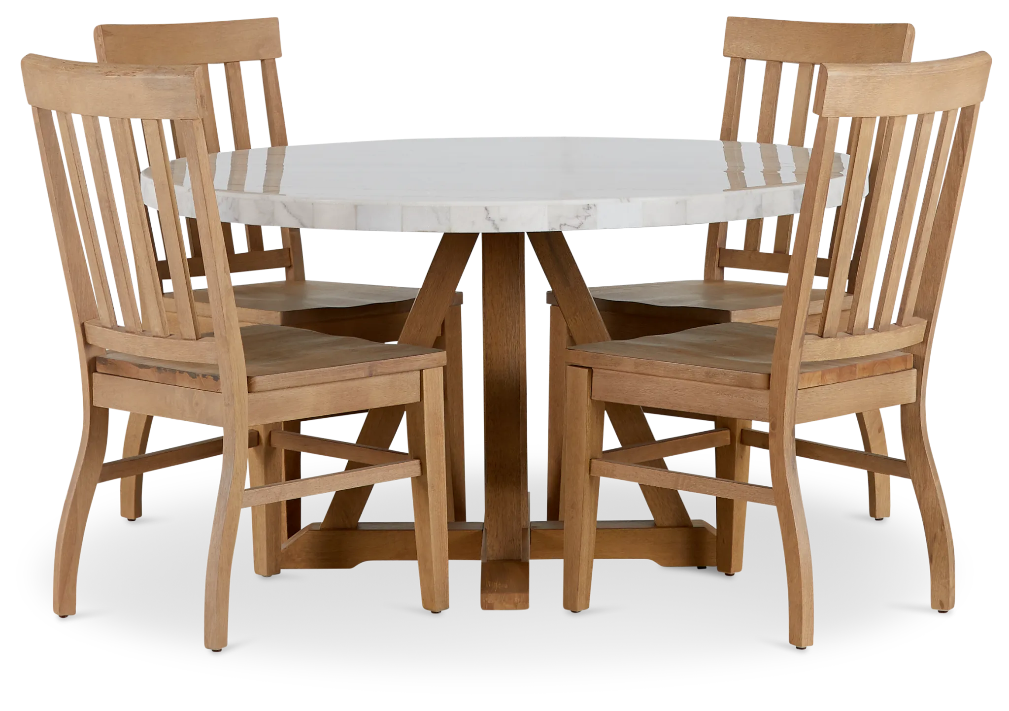 Somerset Light Tone Marble Round Table & 4 Wood Chairs
