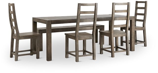 Seattle Gray Rect Table, 4 Chairs & Bench (6)