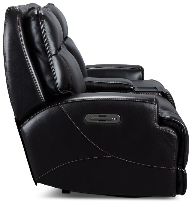 Casey Black Lthr/vinyl Power Reclining Console Sofa