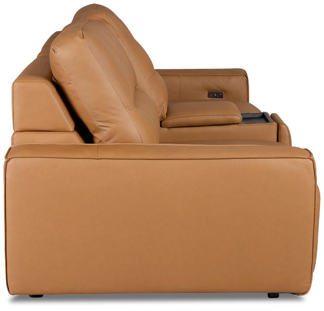 Rudy Brown Lthr/vinyl Power Extension Chaise Console Loveseat