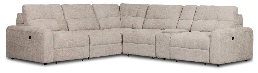Hendrix Light Taupe Fabric Medium Tri Power 2 Arm Extension Chaise Sectional